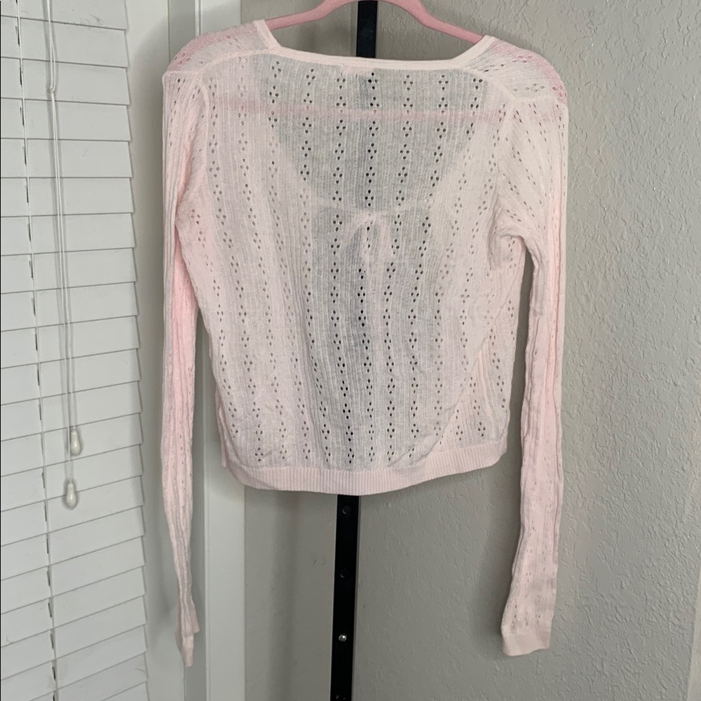 Brandy melville john galt one tie knit long sleeve cardigan pink small - Picture 2 of 6
